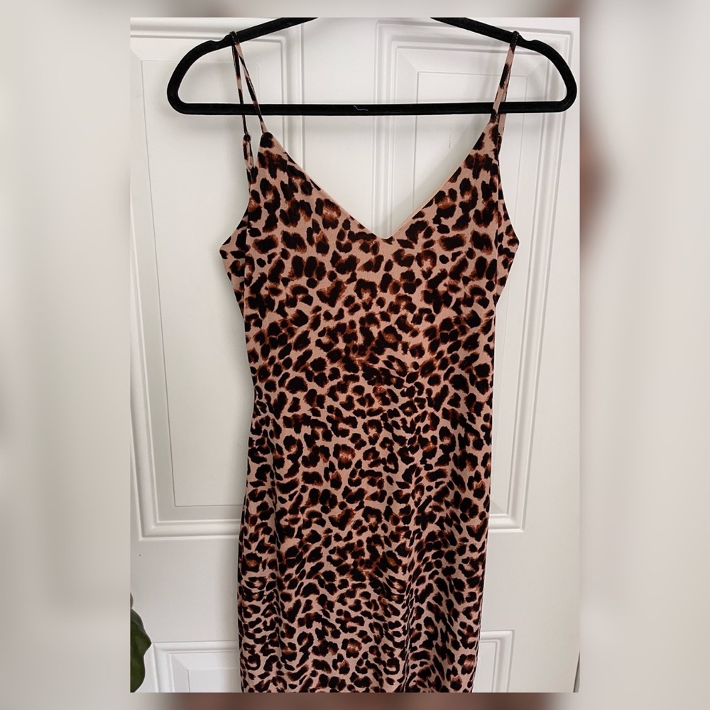 Cowl back leopard print mini dress